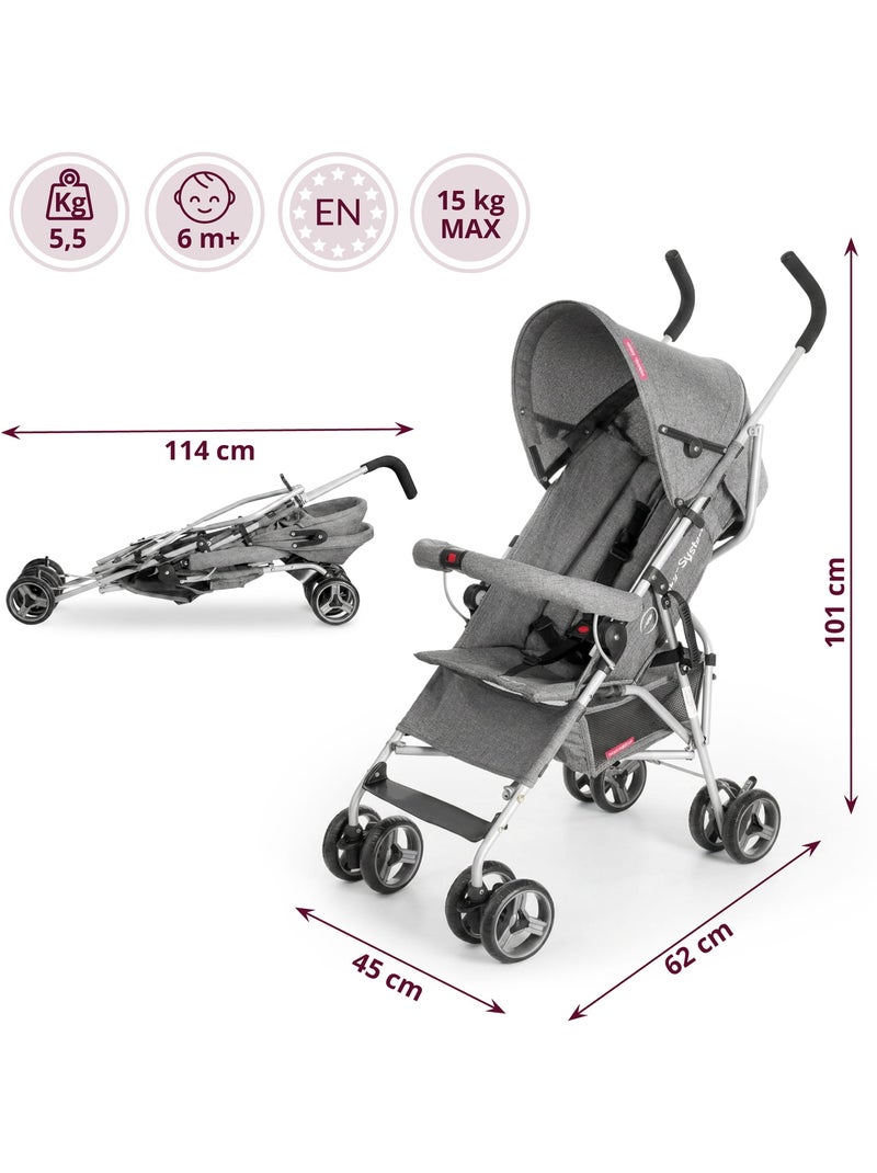 Poussette canne pliante légère barton gray moby-system, 5,5 kg Gris - Kiabi