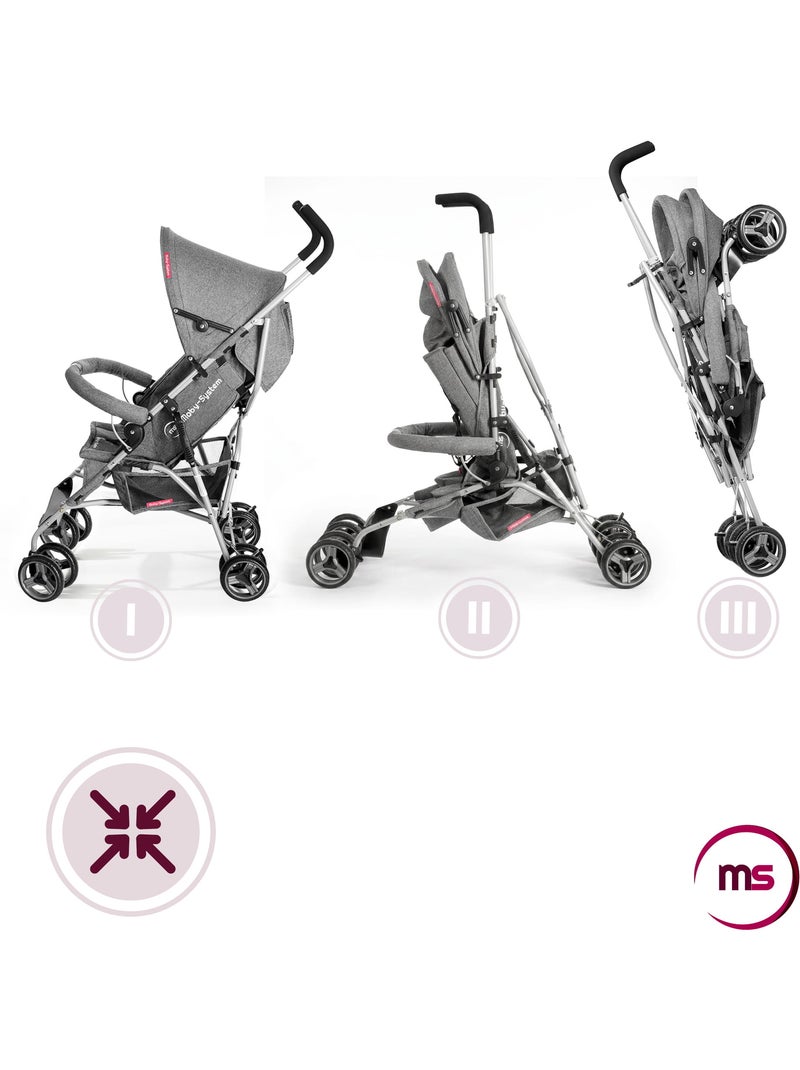 Poussette canne pliante légère barton gray moby-system, 5,5 kg Gris - Kiabi
