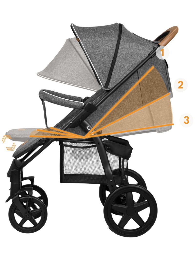 Poussette canne tout terrain LIONELO Annet Plus - Jusqu'à 22 kg -  Grandes roues - Accessoires Gris foncé - Kiabi