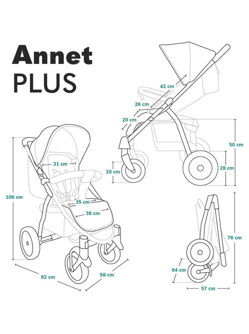 Poussette canne tout terrain LIONELO Annet Plus - Jusqu'à 22 kg -  Grandes roues - Accessoires - Kiabi