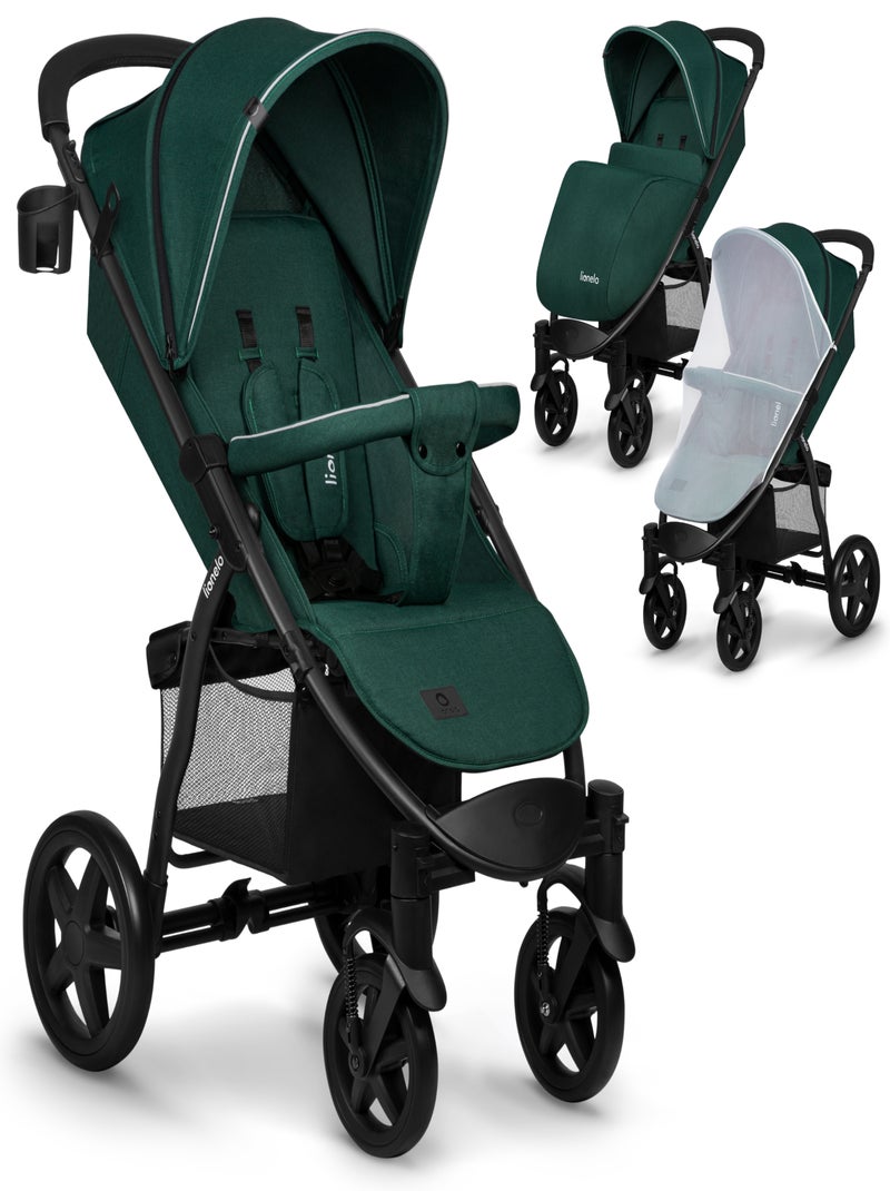 Poussette canne universelle LIONELO Annet Plus - Jusqu'à 22 kg -  Grandes roues - Accessoires Noir Vert Noir - Kiabi