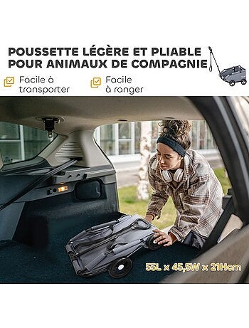Poussette chien chariot 4 roues pliable avec poignée multidirectionnelle