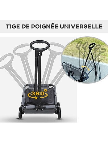 Poussette chien chariot 4 roues pliable avec poignée multidirectionnelle
