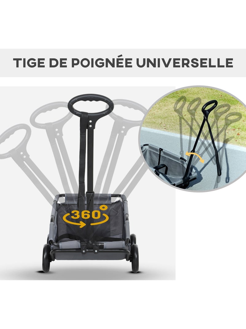 Poussette chien chariot 4 roues pliable avec poignée multidirectionnelle Gris - Kiabi