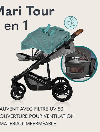 Poussette combinée 2en1 Lionelo Mari Tour - Grandes roues - Housse de pluie et plus