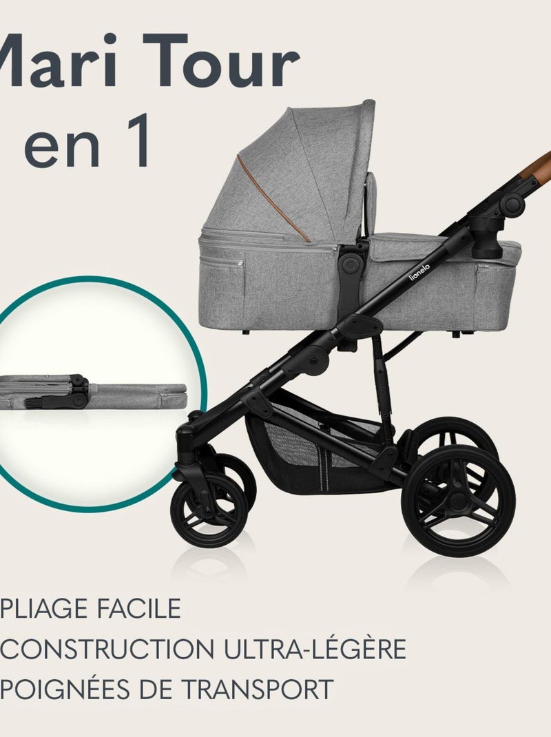 Poussette combinée 2en1 Lionelo Mari Tour - Grandes roues - Housse de pluie et plus Gris - Kiabi