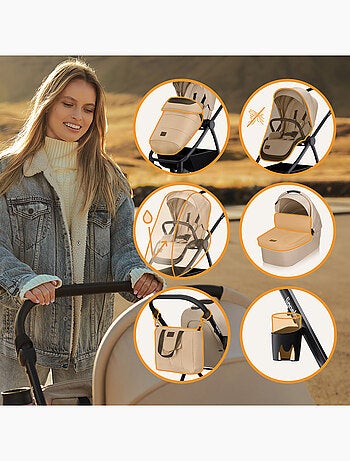 Poussette combinée 2en1 LIONELO Meril - Jusqu'à 22kg - Pack poussette, Nacelle, sac et accessoires
