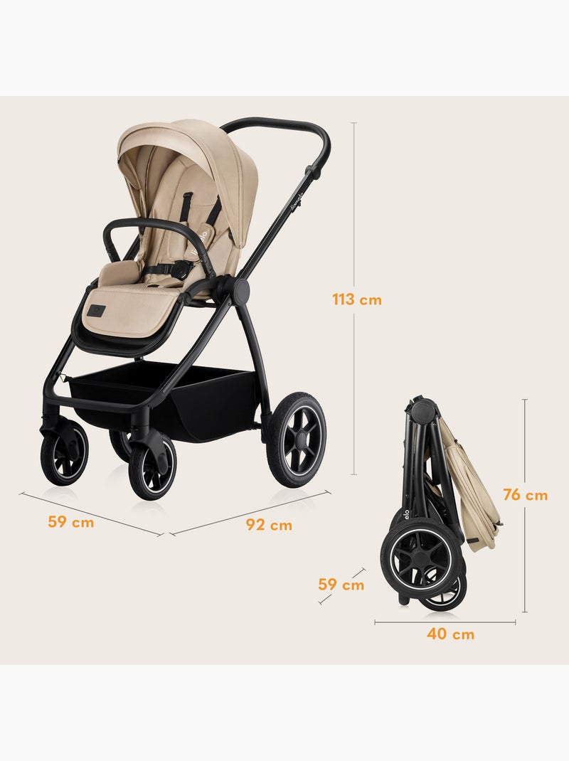 Poussette combinée 2en1 LIONELO Meril - Jusqu'à 22kg - Pack poussette, Nacelle, sac et accessoires Beige - Kiabi