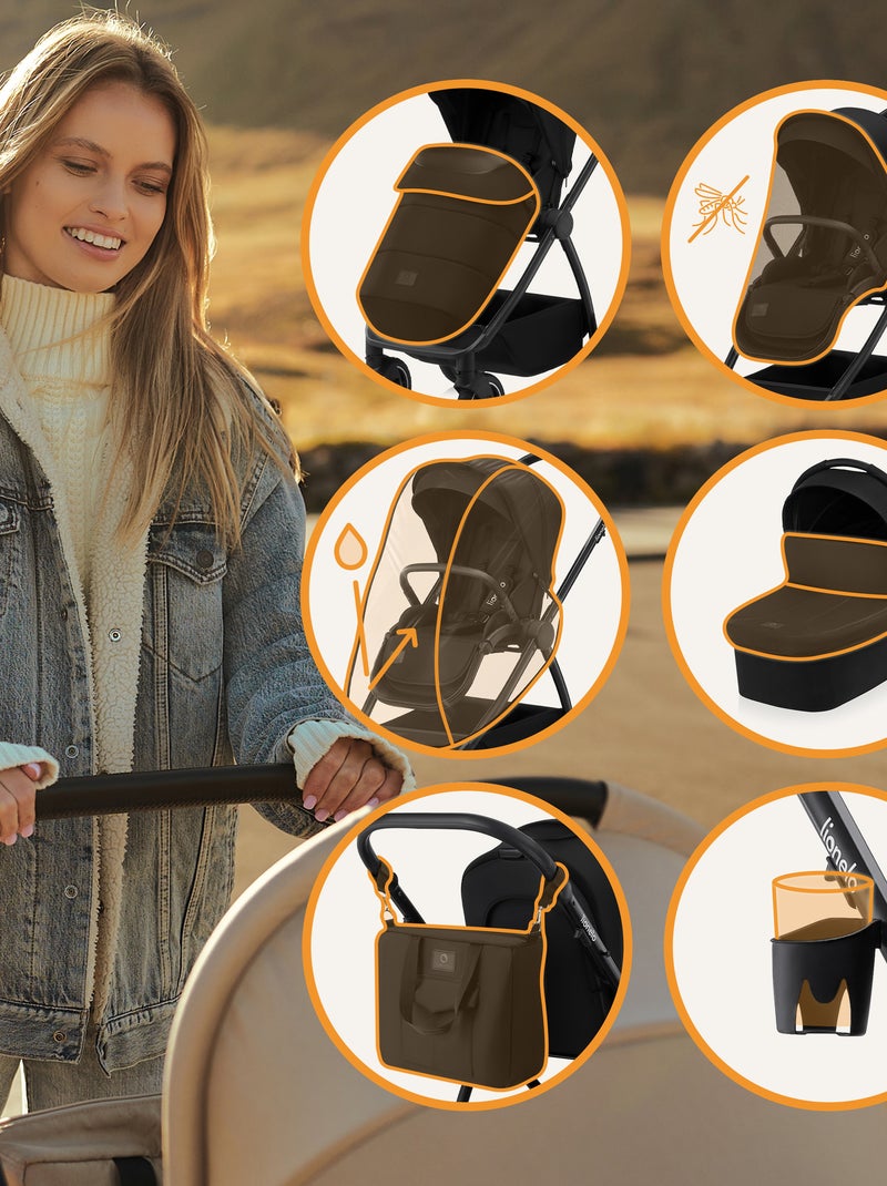 Poussette combinée 2en1 LIONELO Meril - Jusqu'à 22kg - Pack poussette, Nacelle, sac et accessoires Noir - Kiabi