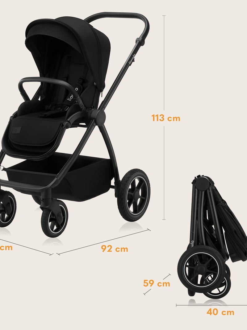 Poussette combinée 2en1 LIONELO Meril - Jusqu'à 22kg - Pack poussette, Nacelle, sac et accessoires Noir - Kiabi