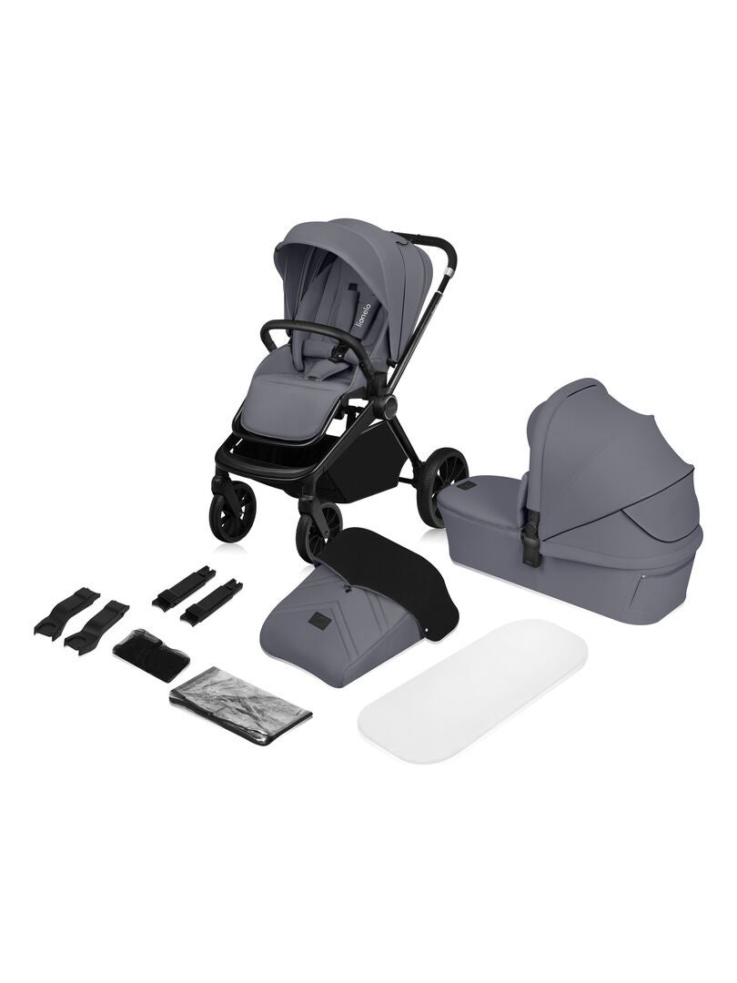 Poussette combinée 2en1 LIONELO Mika Plus - Pack poussette, Nacelle, sac et accessoires Gris - Kiabi