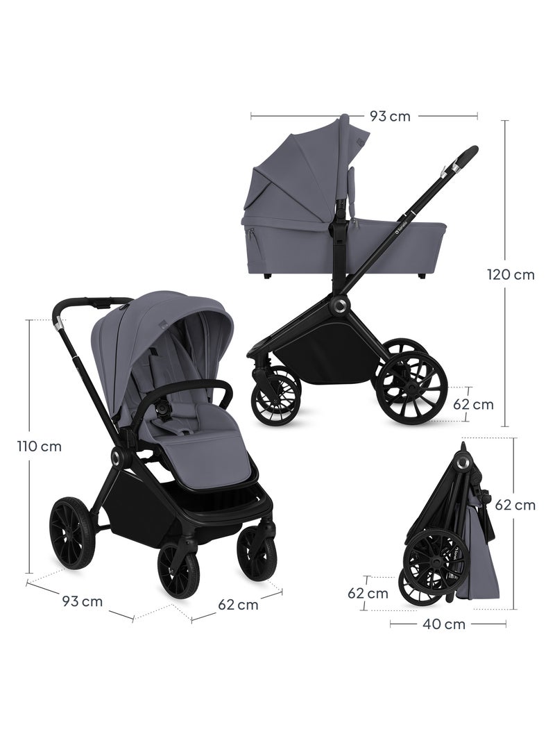 Poussette combinée 2en1 LIONELO Mika Plus - Pack poussette, Nacelle, sac et accessoires Gris - Kiabi
