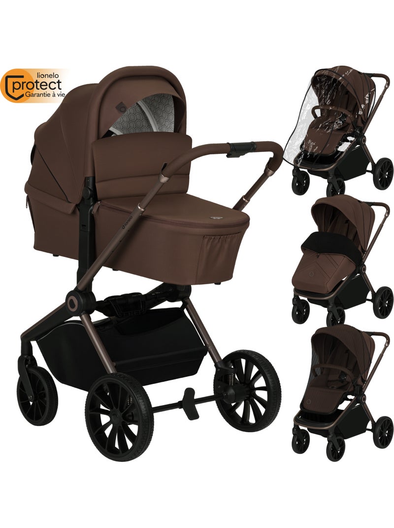 Poussette combinée 2en1 LIONELO Mika Plus - Pack poussette, Nacelle, sac et accessoires Marron chocolat - Kiabi