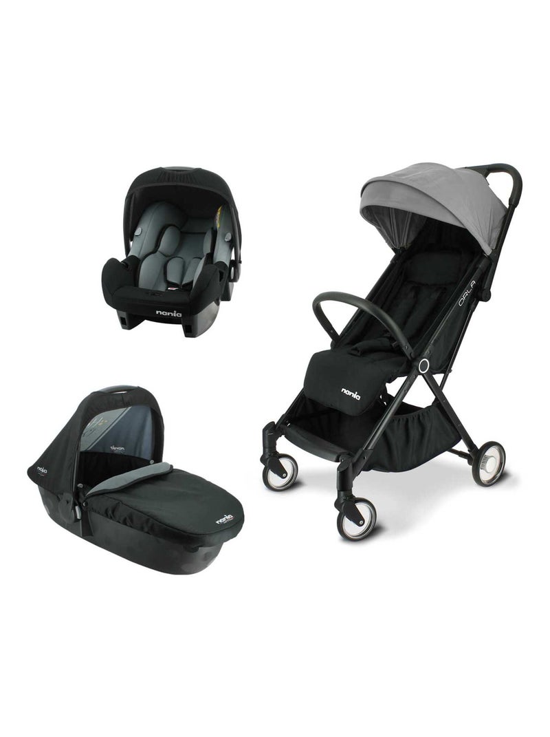 Poussette Combinée 3 En 1 Orla + Siège Auto Beone + Nacelle Poussette Flora Noir Gris - Kiabi