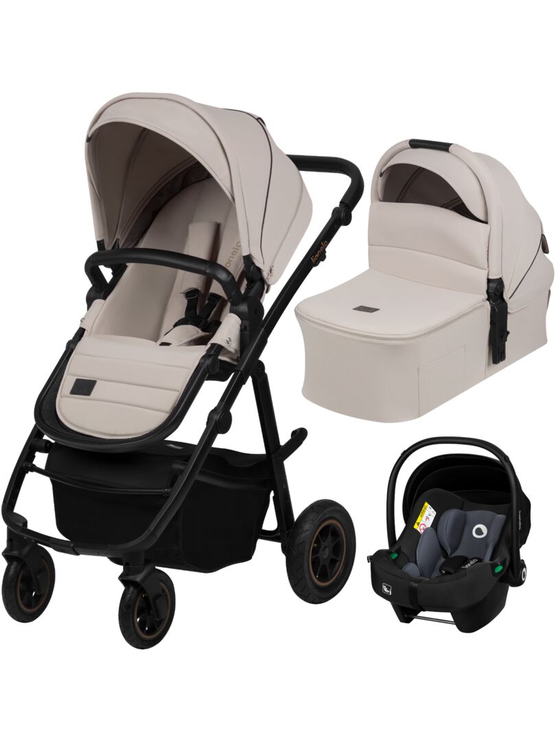 Poussette combinée 3en1 LIONELO Amber Plus - Pack poussette, Nacelle, Siege auto, sac et accessoires Beige - Kiabi