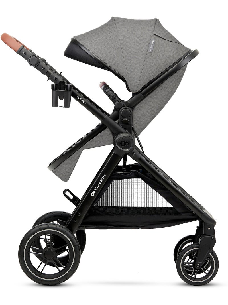 Poussette combinée Kinderkraft ESME 2 en 1, nacelle convertible, pliage compact, travel system Gris - Kiabi