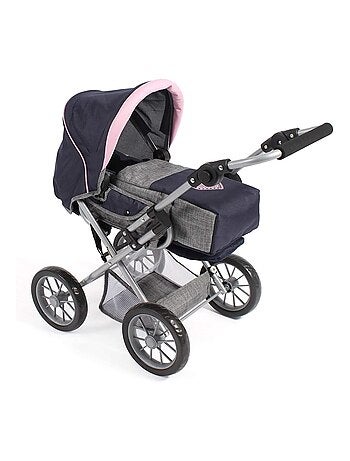 Poussette combinée pour poupée LENI, bleu marine - gris