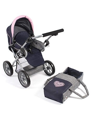 Poussette combinée pour poupée LENI, bleu marine - gris