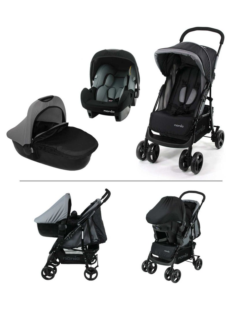 Poussette Combinée Texas Gris + Siège Auto Beone Groupe 0+  + Flora Noir Noir Noir - Kiabi