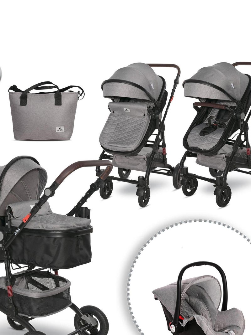 Poussette combinée trio 3 en 1 - siège auto 0m – nacelle – Alba – gris Gris - Kiabi