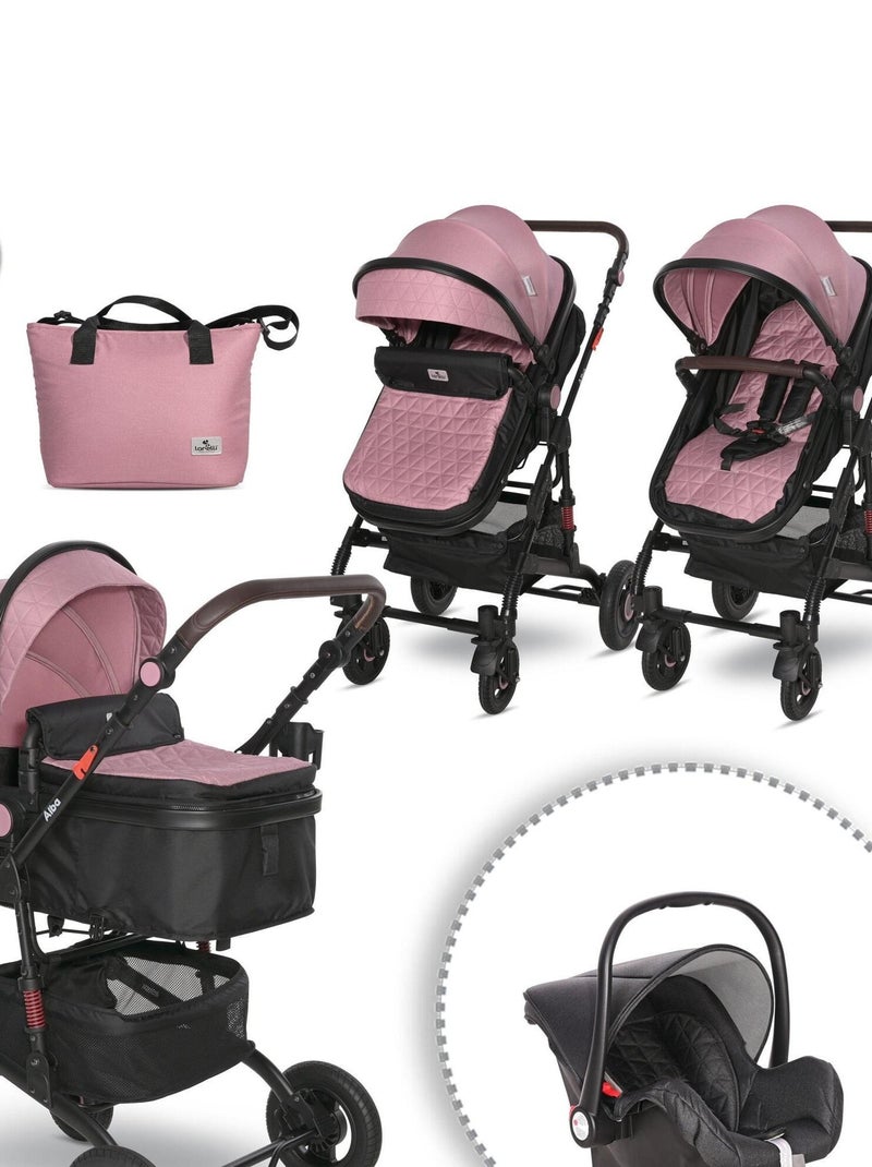 Poussette combinée trio 3 en 1 - siège auto 0m – nacelle – Alba – rose Rose - Kiabi