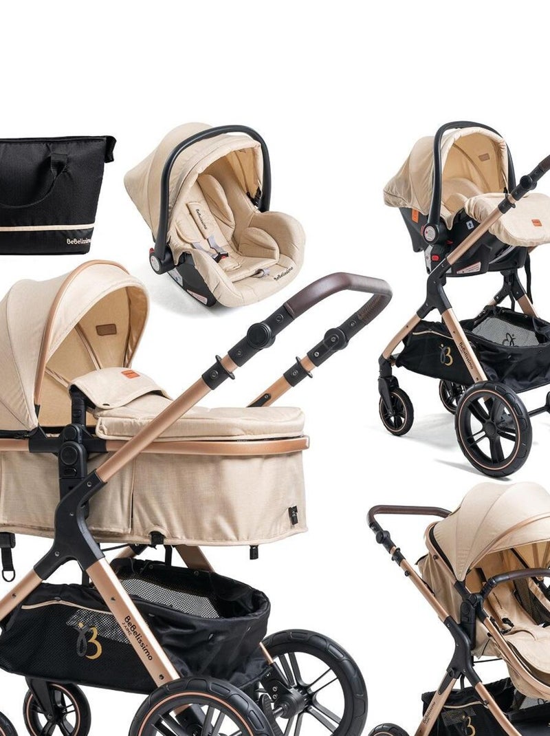 Poussette combinée trio 3 en 1 - siège auto 0m – nacelle –  jusqu’à 22kg  - beige - Premium Beige - Kiabi