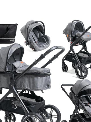 Poussette combinée trio 3 en 1 - siège auto 0m – nacelle –  jusqu’à 22kg  - gris - Premium