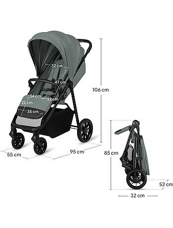 Poussette compacte LIONELO Emerald - Légère - Amortissements - Pliage à une main - Grand panier
