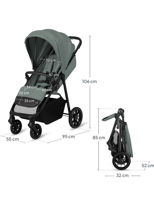 Poussette compacte LIONELO Emerald - Légère - Amortissements - Pliage à une main - Grand panier - Kiabi Poussette compacte LIONELO Emerald - Légère - Amortissements - Pliage à une main - Grand panier - Kiabi