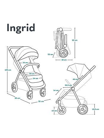 Poussette compacte LIONELO Ingrid - Amortissements - Jusqu'à 22 Kg - Légère & pliable