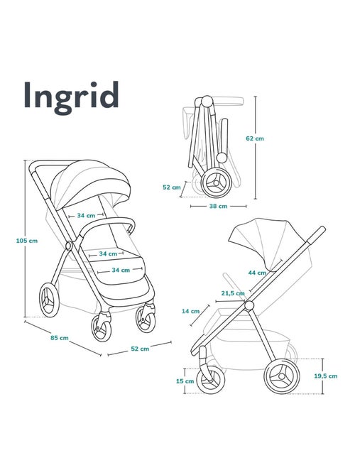 Poussette compacte LIONELO Ingrid - Amortissements - Jusqu'à 22 Kg - Légère & pliable - Kiabi