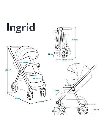 Poussette compacte LIONELO Ingrid - Amortissements - Jusqu'à 22 Kg - Légère & pliable