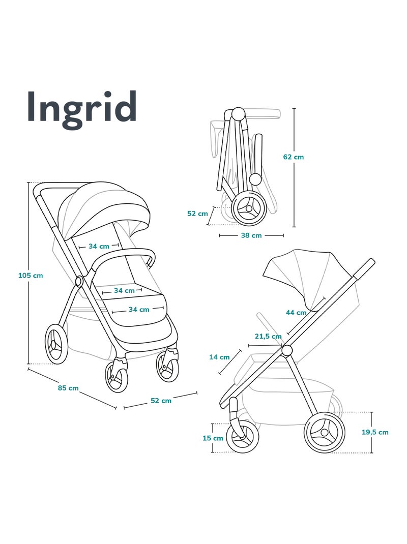 Poussette compacte LIONELO Ingrid - Amortissements - Jusqu'à 22 Kg - Légère & pliable Noir Doré - Kiabi