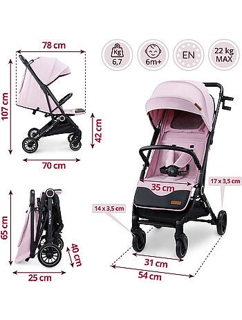 Poussette compacte pliable - moby-system, fonction valise lena pink pro