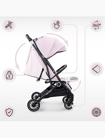 Poussette compacte pliable - moby-system, fonction valise lena pink pro
