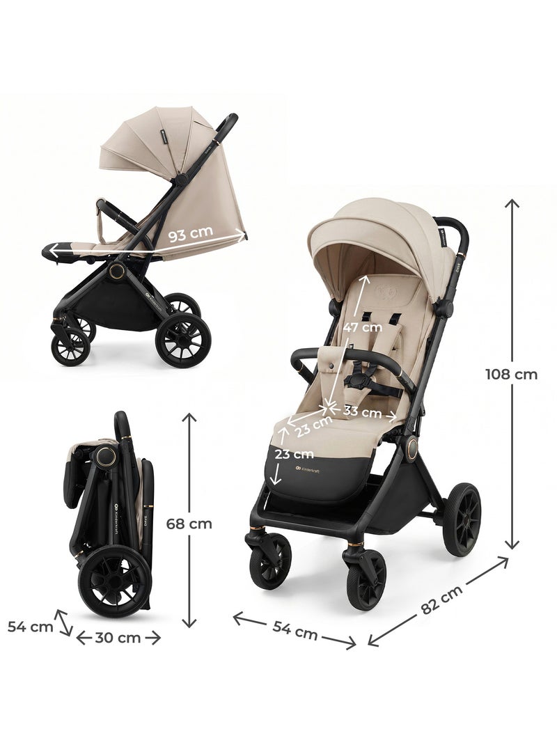 Poussette DAVE pliage automatique à une main, couchage 93 cm, harnais magnétique, 22 kg Beige - Kiabi
