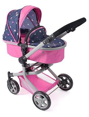 Poussette de poupée combinée 2 en 1 MIKA bleu et rose Papillon