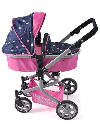 Poussette de poupée combinée 2 en 1 MIKA bleu et rose Papillon