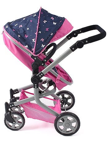 Poussette de poupée combinée 2 en 1 MIKA bleu et rose Papillon