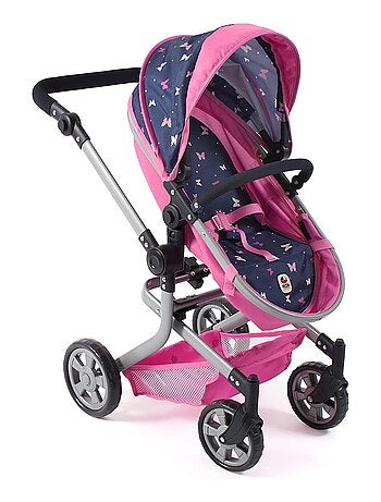 Poussette de poupée combinée 2 en 1 MIKA bleu et rose Papillon