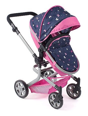 Poussette de poupée combinée 2 en 1 MIKA bleu et rose Papillon