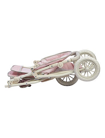 Poussette Double Jogging Poupées à Pois avec Panier, Rose, 75cm