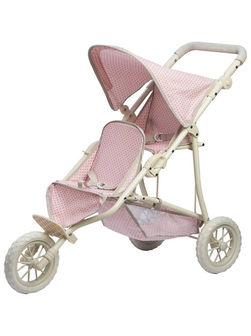 Poussette Double Jogging Poupées à Pois avec Panier, Rose, 75cm - Kiabi
