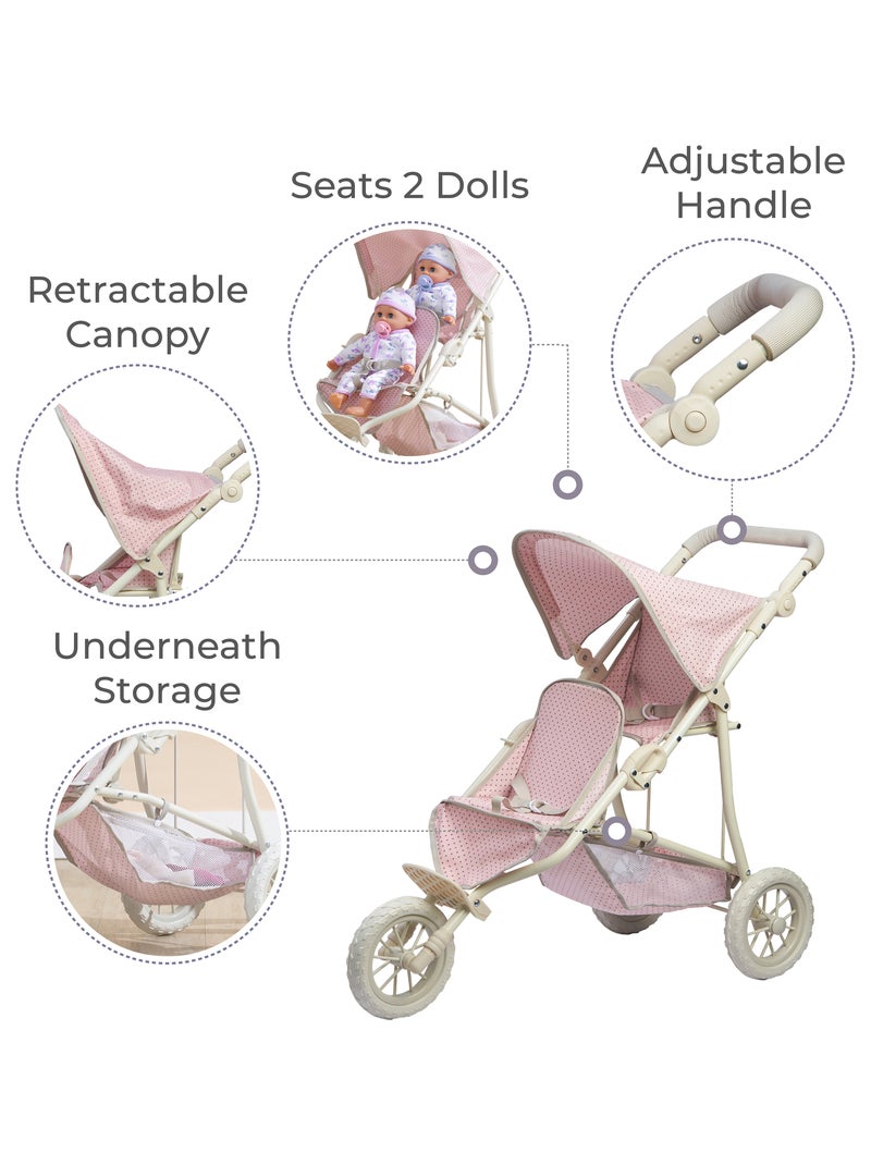 Poussette Double Jogging Poupées à Pois avec Panier, Rose, 75cm Beige/Rose - Kiabi