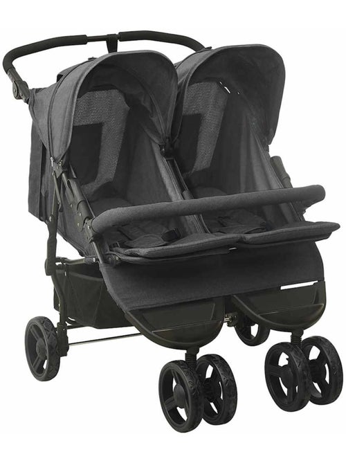 Poussette double jumelle en acier avec auvent et panier - vidaxl - Kiabi