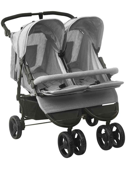 Poussette double jumelle en acier avec auvent et panier - vidaxl - Kiabi