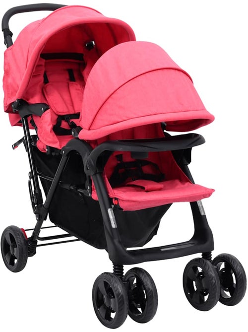 Poussette double pliable en acier avec assises en lin - vidaxl - Kiabi