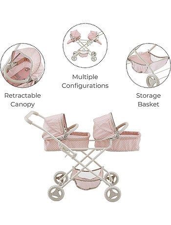 Poussette double poupée 2-en-1, 66cm, Rose,