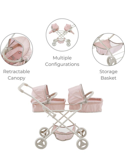 Poussette double poupée 2-en-1, 66cm, Rose, - Kiabi