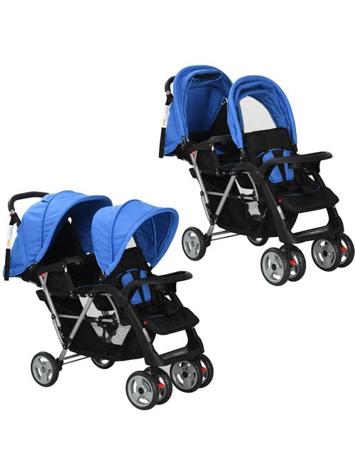 Poussette double tandem citadine pliable en acier grise et noire - vidaxl - Kiabi